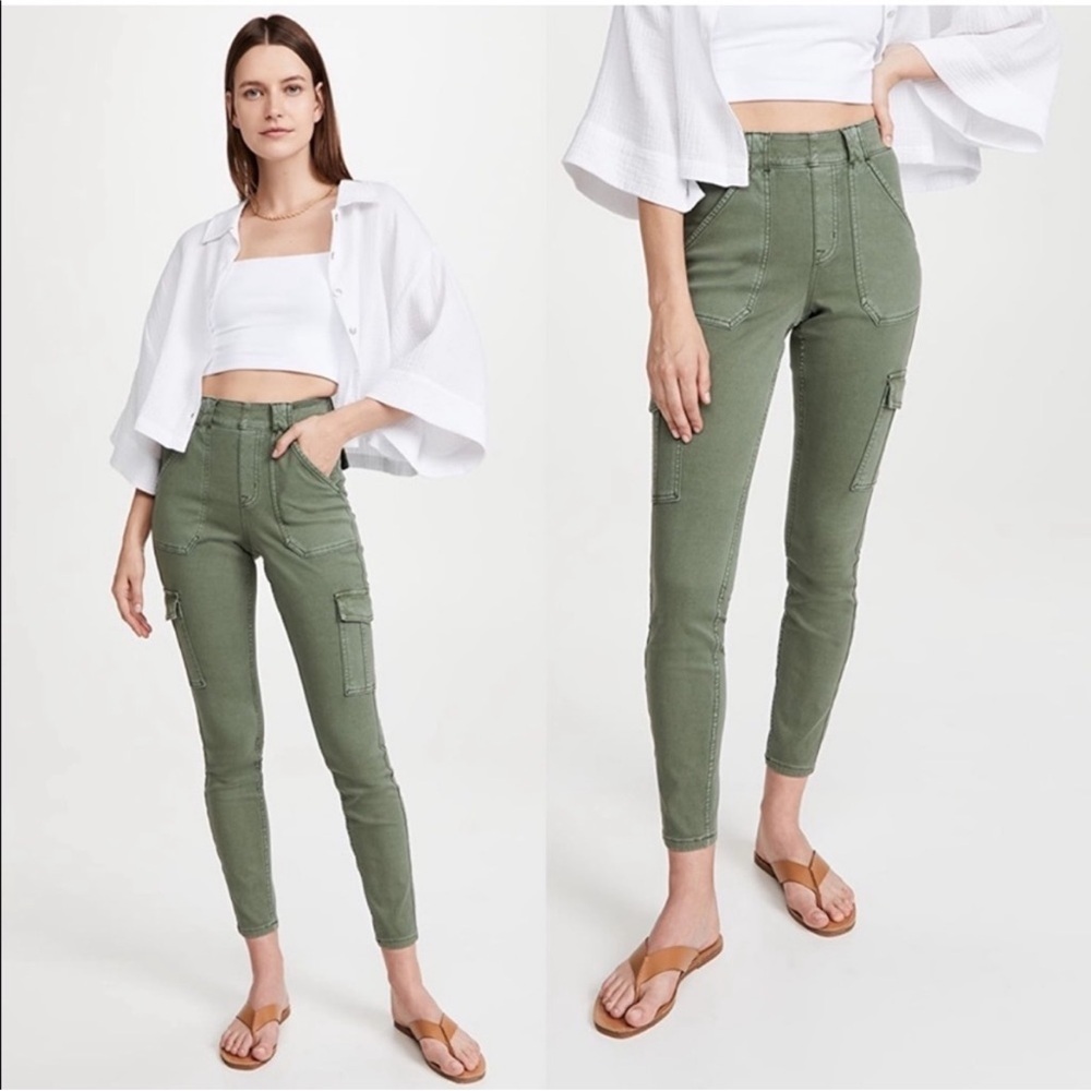 SPANX Stretch Twill Ankle Cargo Pants Soft Sage‎ Green Slimming